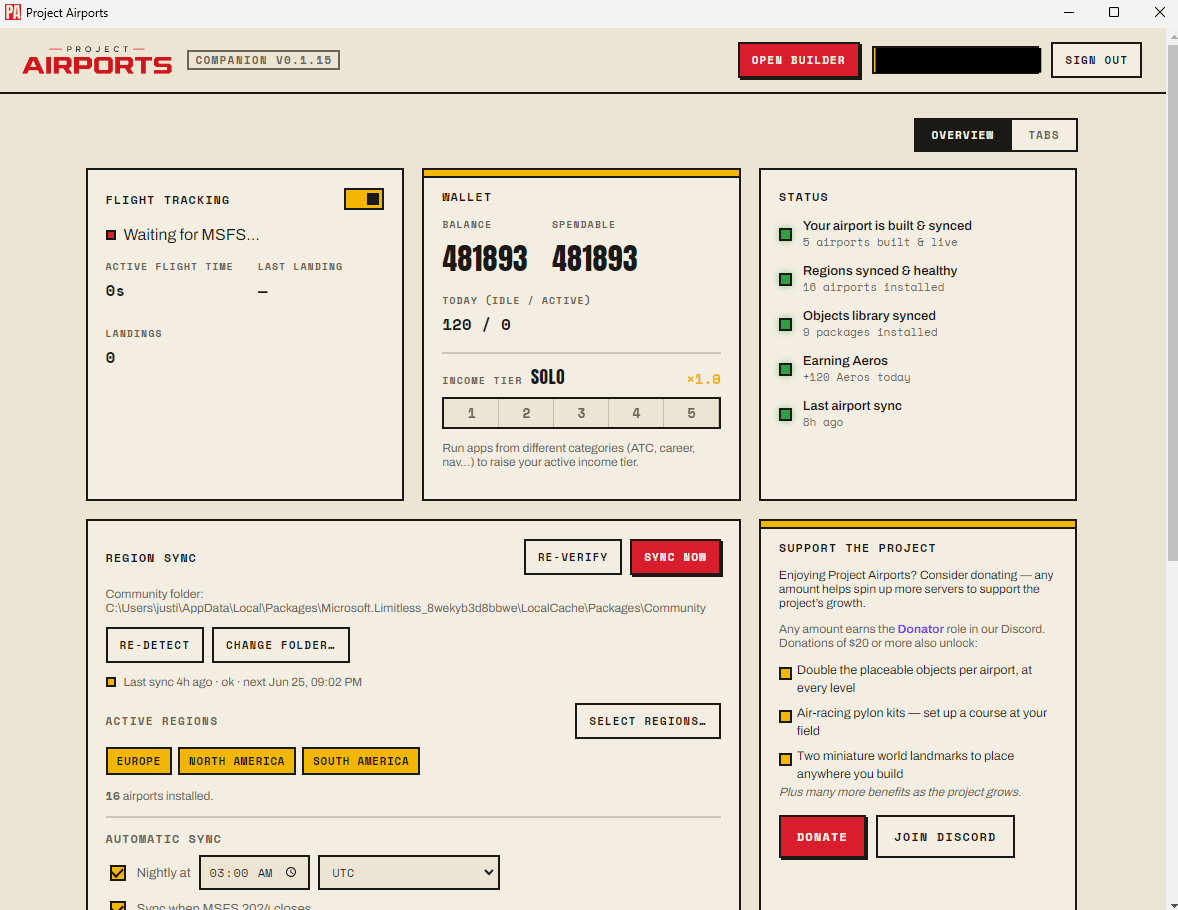 The Project Airports desktop companion app - wallet, region sync and flight tracking