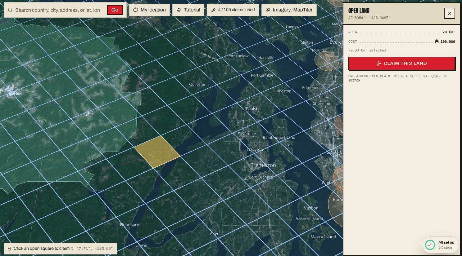Satellite claim map