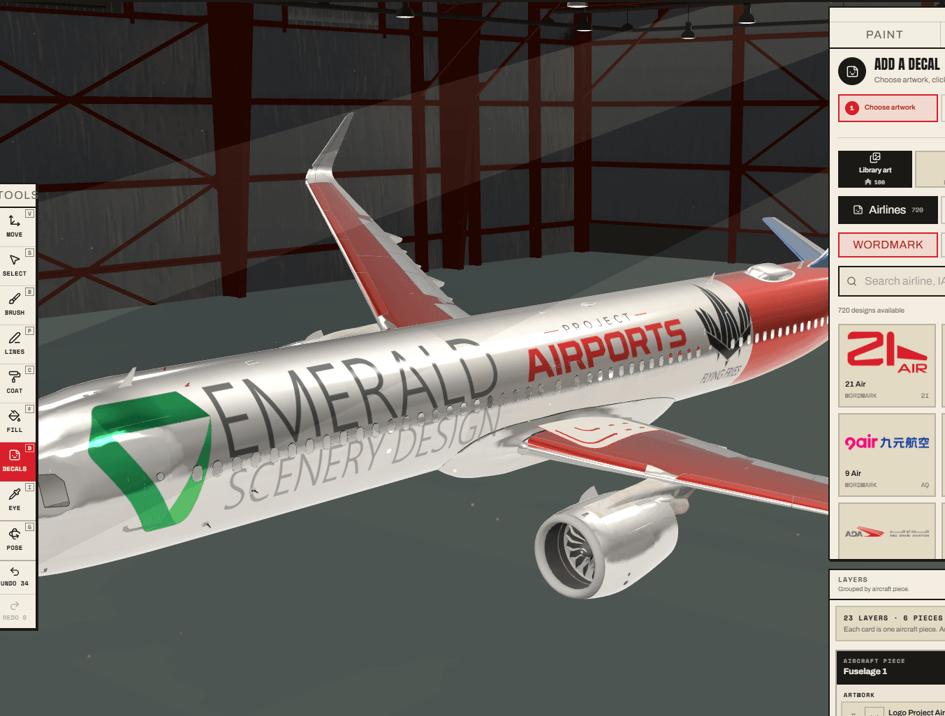 A Project Airports livery being painted on an airliner in the Livery Workshop