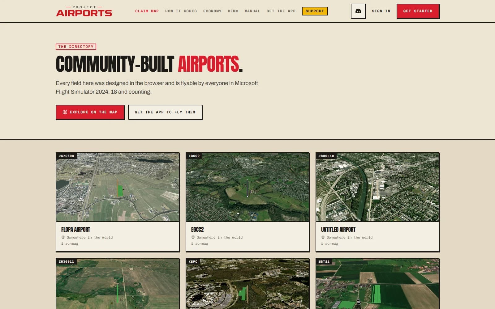 The public airport directory with cards and images