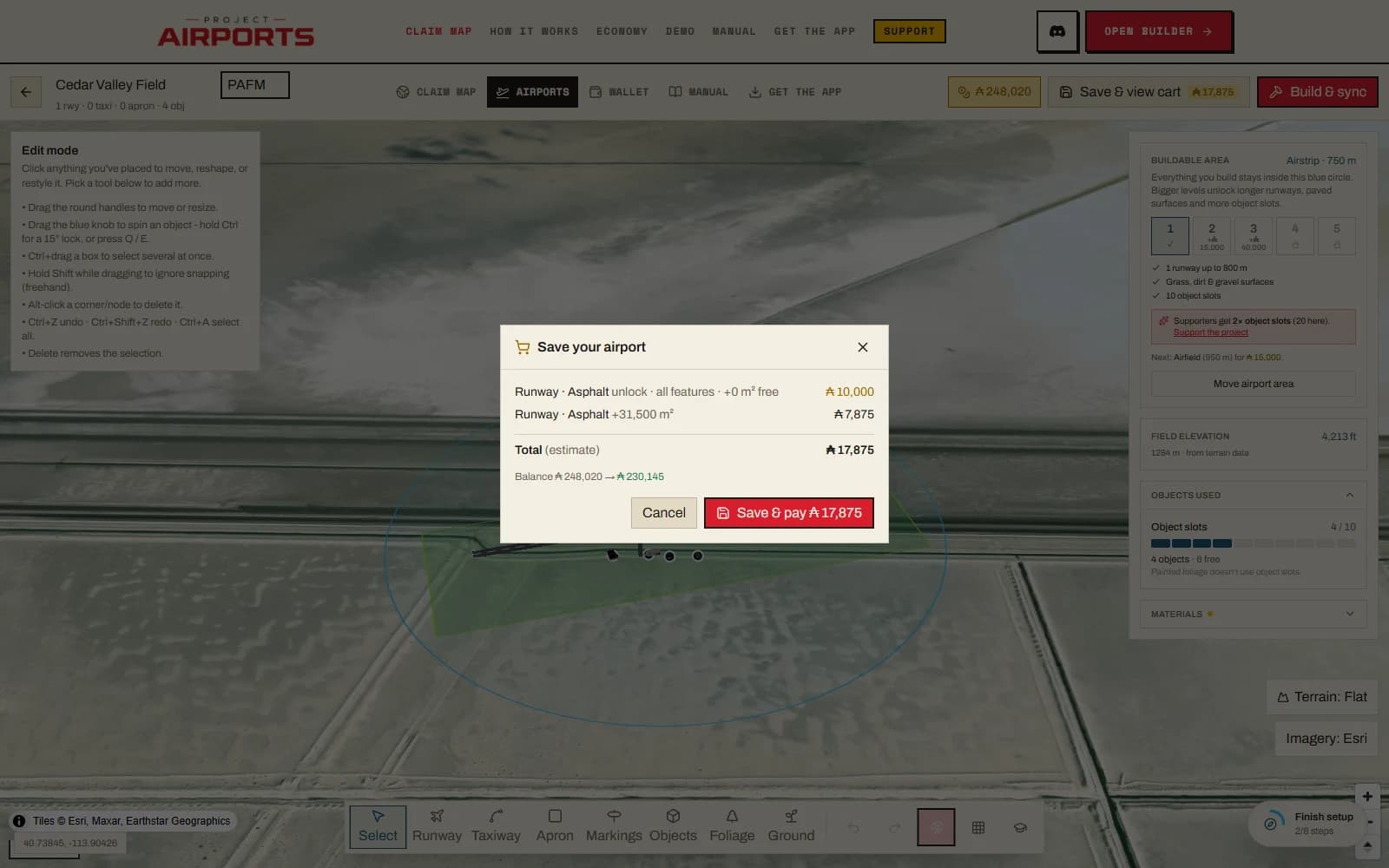The save cart listing itemised charges