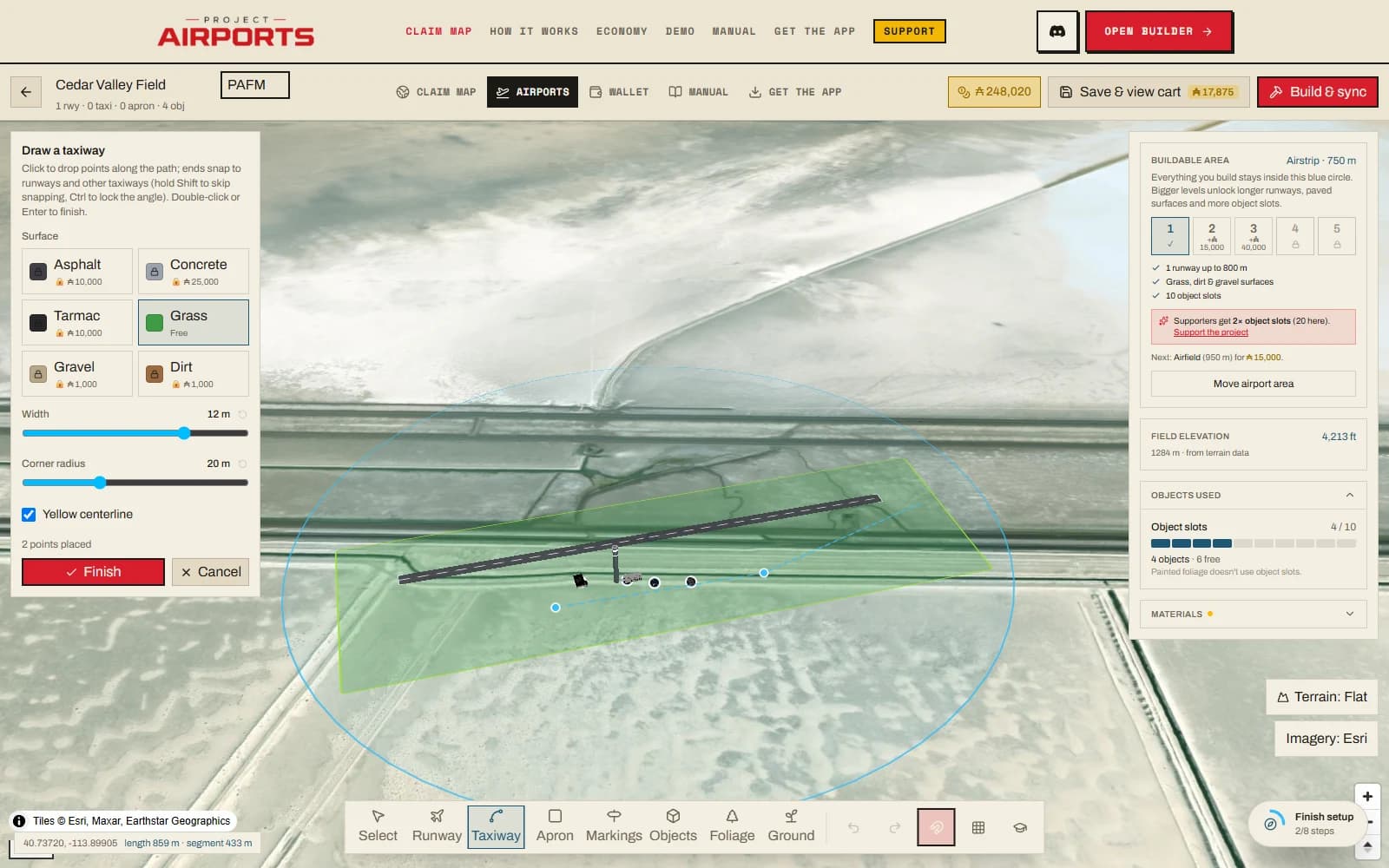 Drawing a taxiway with points snapping to a runway end
