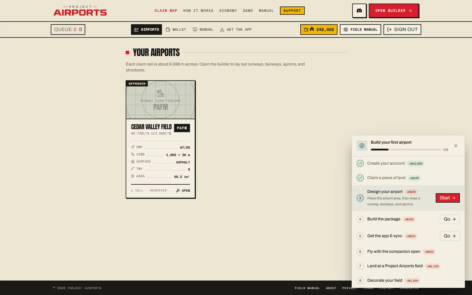 Airport cards on the portal with build status pills